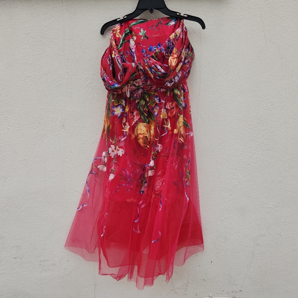 Marchesa Notte Women's Ribbons Tulle Midi Dress in Pink - Picture 7 of 12